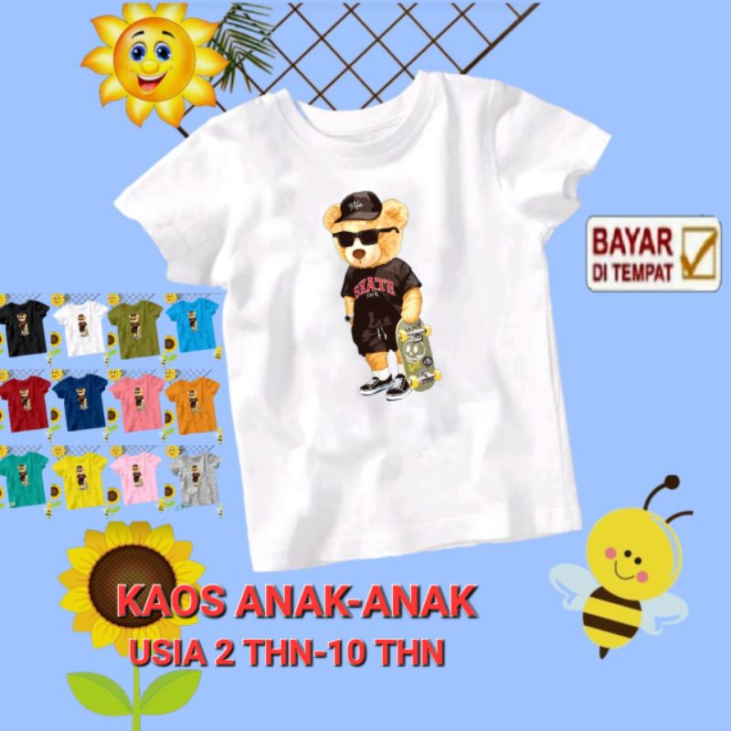 KAOS ANAK CWO/CWE SABLON DIGITAL BERKUALITAS USIA 2 THN-10 THN (bear skate)