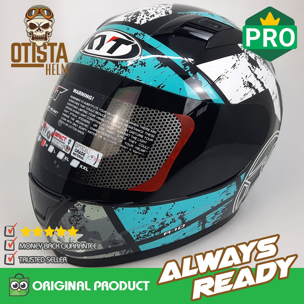 Helm Full Face Kyt R10 #3 Corak Black Aqua Blue Biru Hitam Metalic