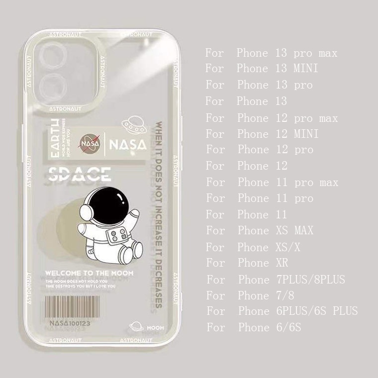 Soft Case Silikon TPU Transparan Motif Astronot Untuk Iphone 13 Pro Max / 12 / 11 / XS / XR / X / 8 / 7 / 6 Plus Mini SE 2020