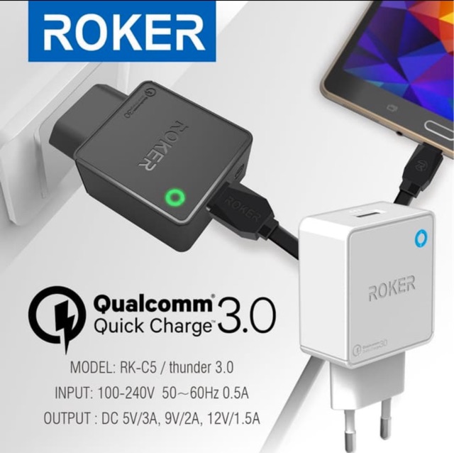TRAVEL Charger Roker THUNDER QC 3.0 FAST CHARGING.
