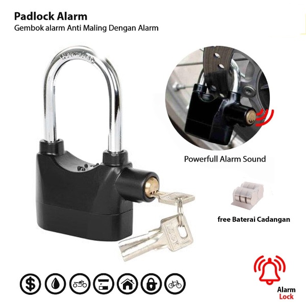 Barnik88 Gembok Alarm Anti Maling Kunci Gembok Ring Panjang Pengaman Motor Safety Anti Karat