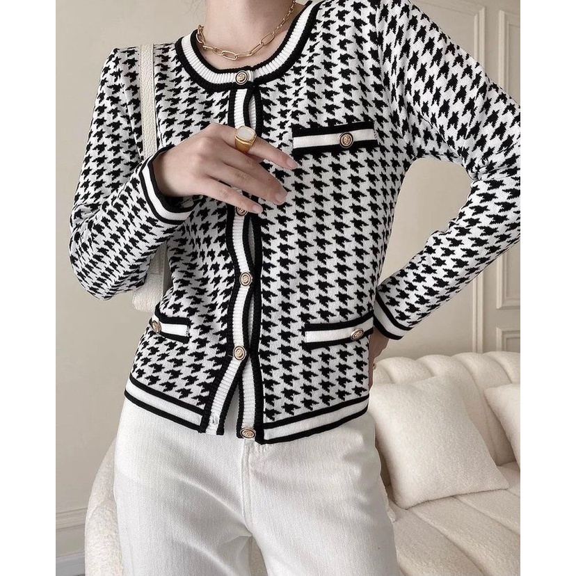 Knit Cardigan Houndstooth pattern