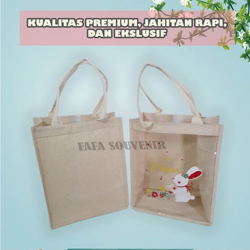 

Hampers Tote Bag Tas Mika Tebal Kombinasi Kanvas Souvenir Ultah