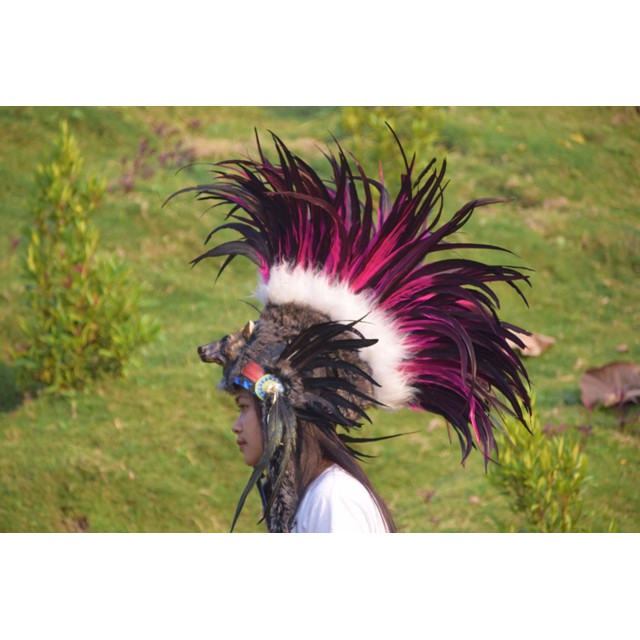 TOPI INDIAN-INDIAN HEADDRESS MOHAWK BULU AYAM KENING SRIGALA MERAH