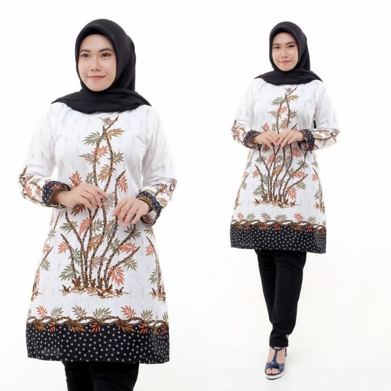 Atasan Batik Kerja Tunik Wanita Modern Perempuan Lengan Panjang Berkwalitas Size