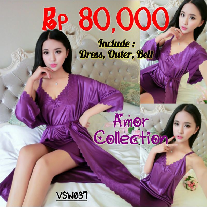 Lingerie seksi set silk satin ungu (VSW037)