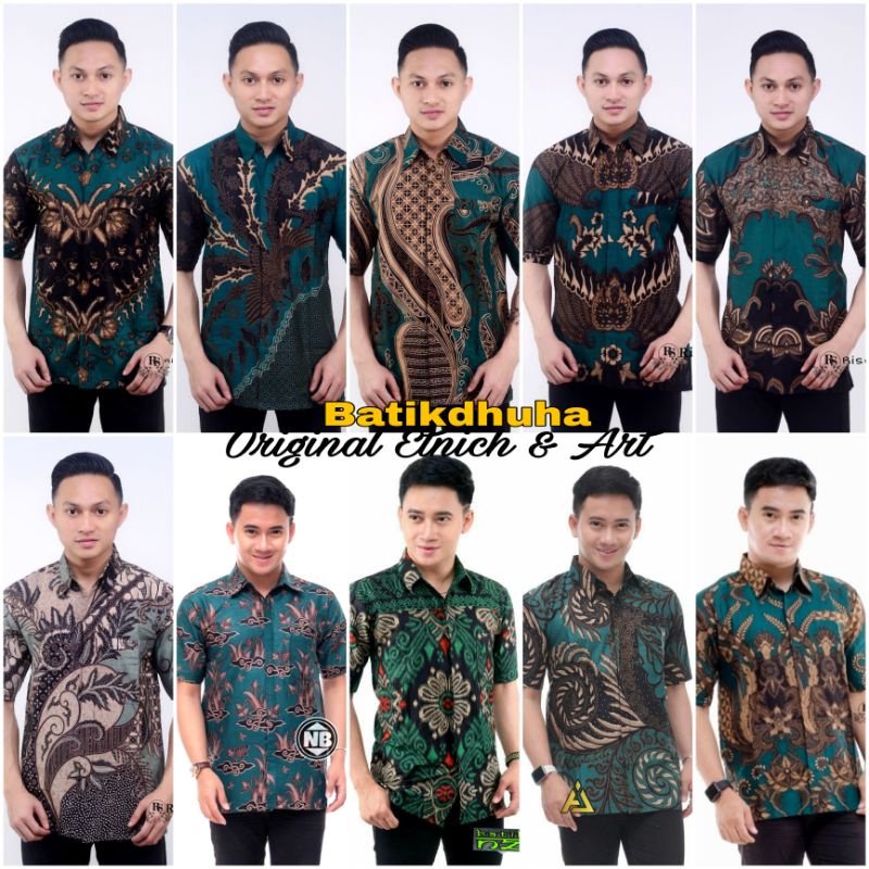 ATASAN HEM BATIK PRIA LENGAN PENDEK WARNA HIJAU IJO TOSKA BOTOL / BATIK FASHION PRIA