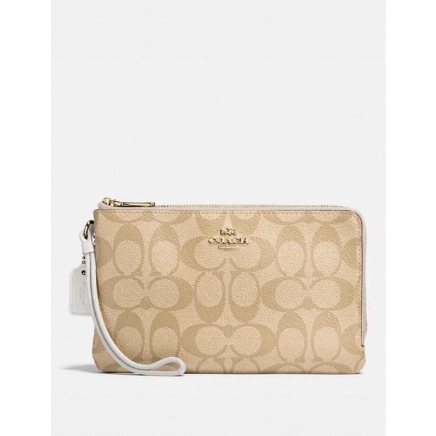 Coach Signature Pvc Double Zip Wallet / Wristlet In White (C54057)