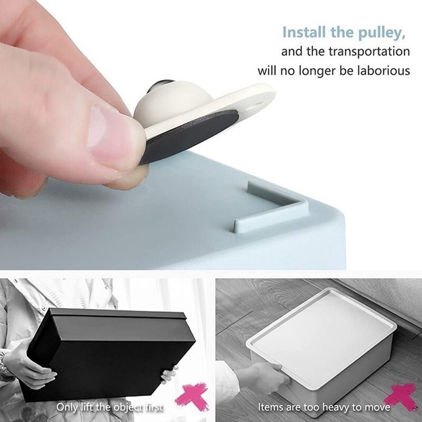 4pcs Universal  Punch-free Self Adhesive 360°rotating Pulleys for Cabinet ，Furniture，Storage Box， Trash