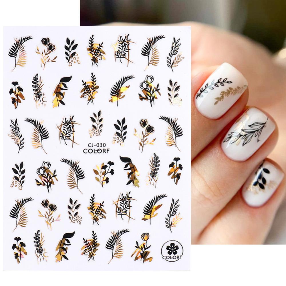 Timekey Stiker Kuku Motif Hewan / Tanaman / Bunga Warna Hitam Bronzing Untuk Dekorasi Nail Art / Manicure A2K1