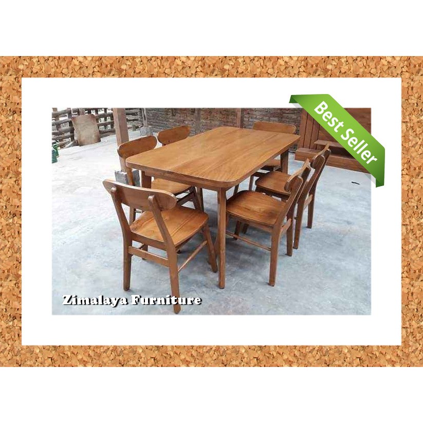 SET MEJA MAKAN MINIMALIS JATI TEBAL 6 KURSI ROPAN