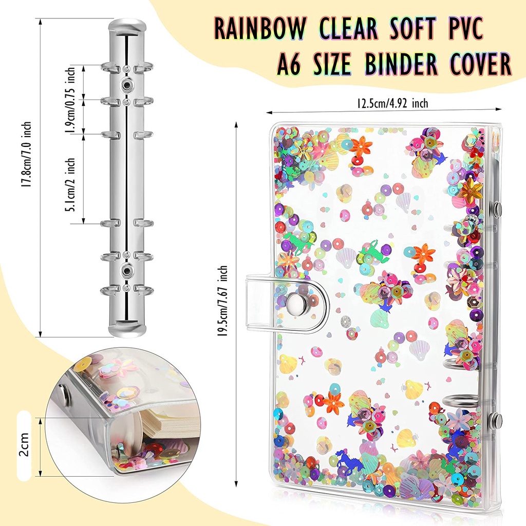 Cover Binder Loose Leaf 6 Ring Ukuran A6 Bahan PVC Transparan Dengan Resleting