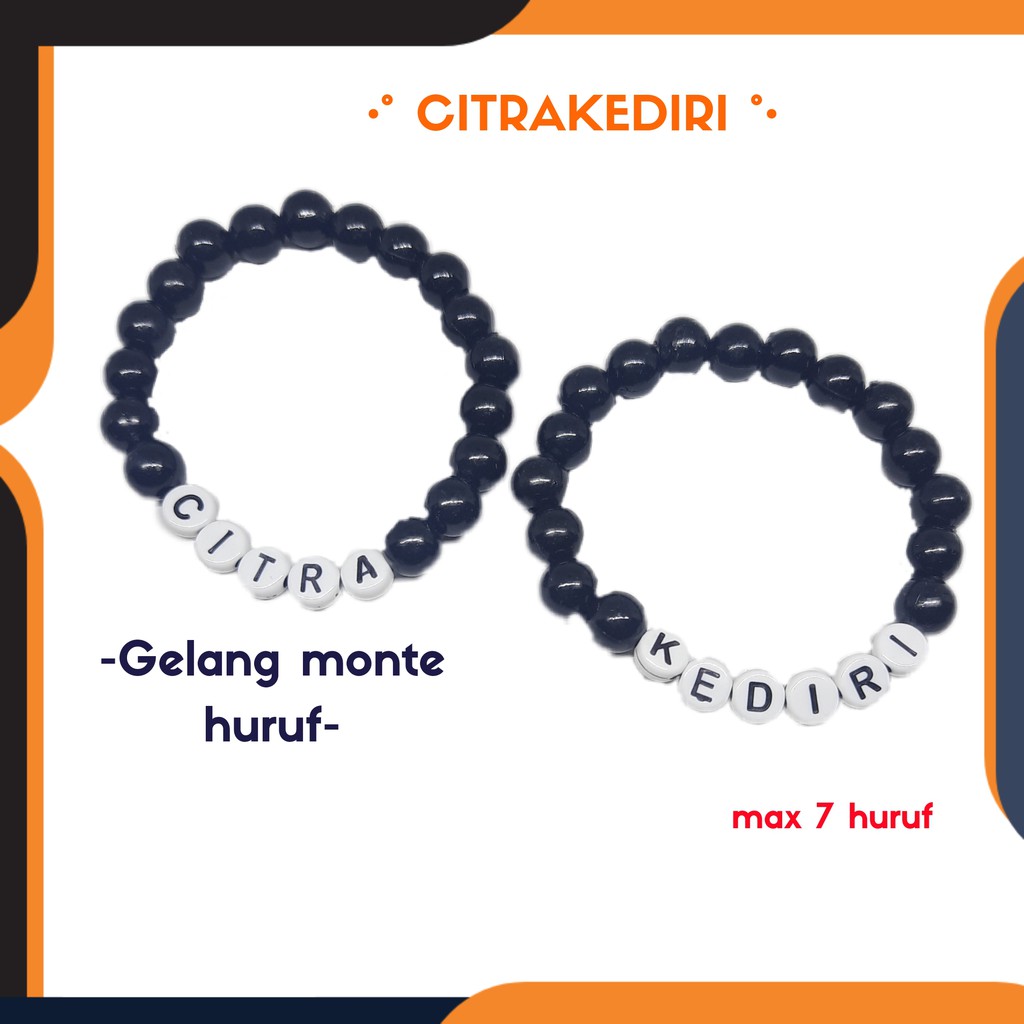 Gelang nama monte hitam mote huruf  anak dewasa remaja couple trendy kekinian fashion kalung