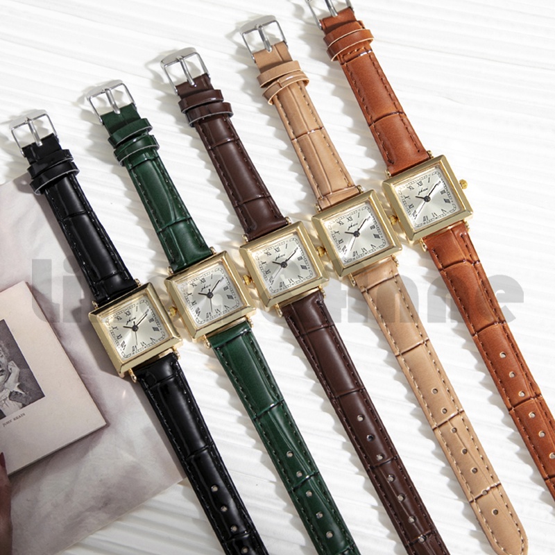 Jam Tangan Wanita Retro Analog Quartz Pu Dial Kotak Trendy Fashion