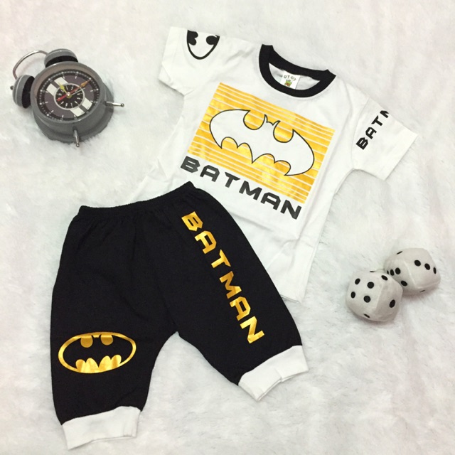Setelan Baju Bayi Laki laki Motif Batman Putih