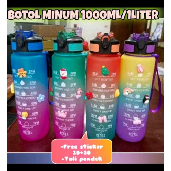 Botol Minum Tumbler Olahraga Sport Unik Botol Motivasi 1000ML Botol Penanda Gradient Gradasi