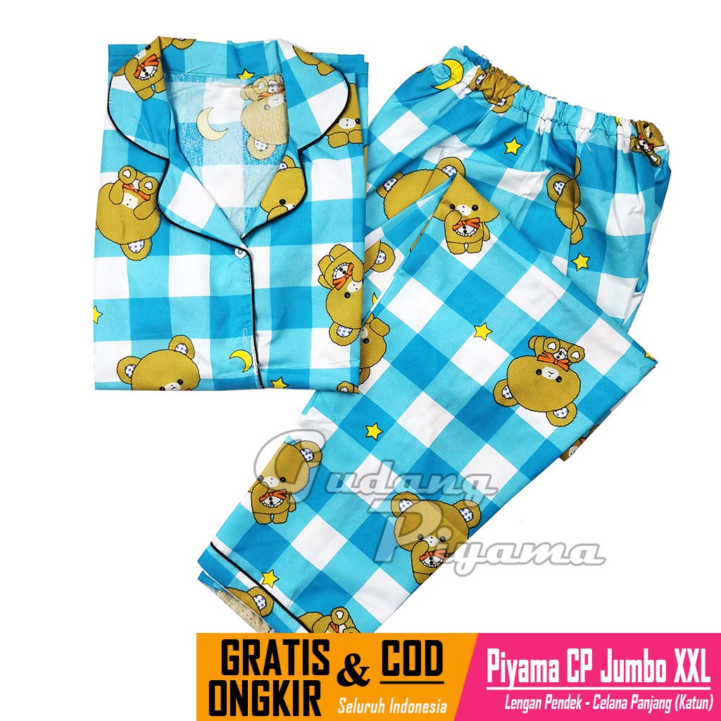 Baju Tidur Piyama Dewasa Setelan Jumbo Size  XXL LD 120-CPXXL TEDY KTK BLUE
