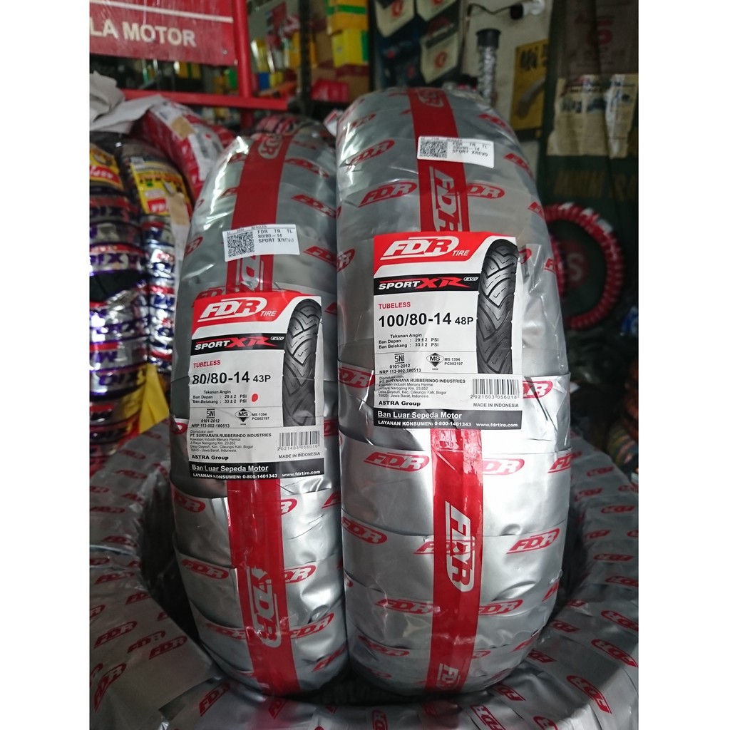 Paket Ban FDR Sport XR EVO 100 80 & 80 80 ring 14 ban tubles motor matic Mio Soul GT Vario Beat Fi