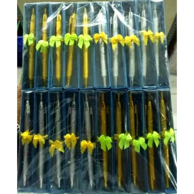 

Souvenir Pernikahan Pulpen Gold Silver Kemas Box