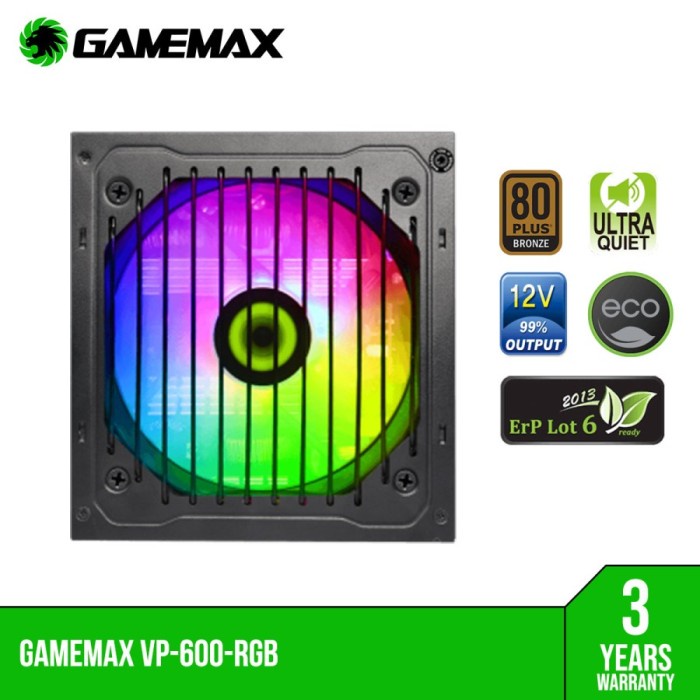 Gamemax VP-600RGB Power Supply 600W 80+ Bronze