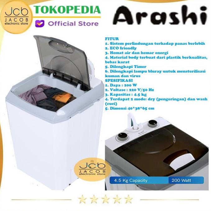 Jual MESIN CUCI 1 TABUNG 4.5 KG PORTABLE TOP LOADING ARASHI AWM 451A ...