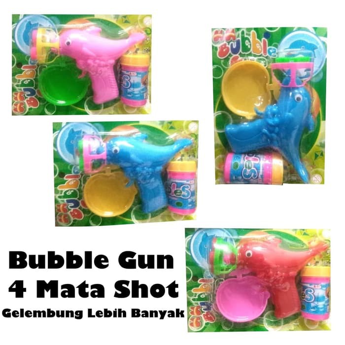 Mainan Bubble Gun 4 Mata Shot Pistol Gelembung Balon Sabun Gelembung