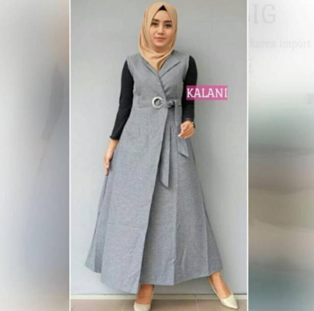 Kalani Outer cardigan / rompi muslimah terbaru/ Vest panjang bahan katun denim Ro