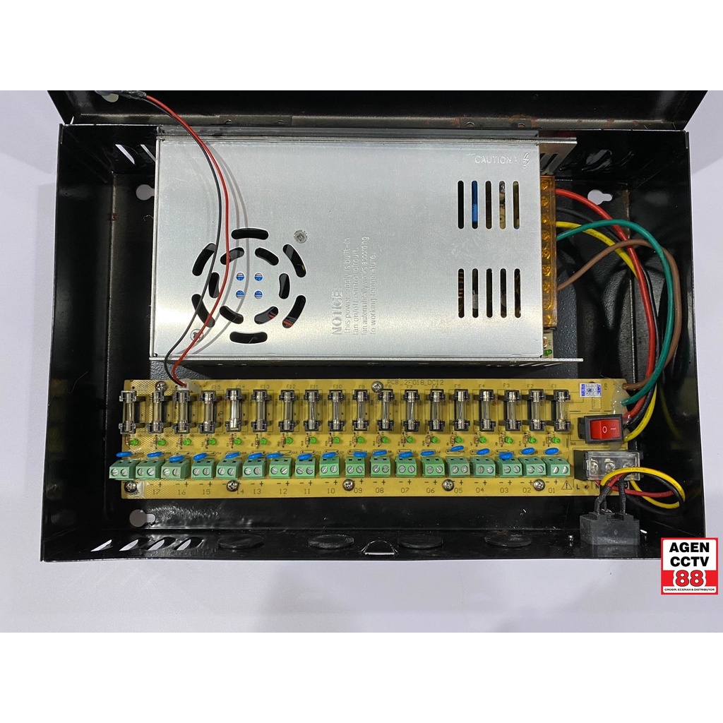 Power Supply PSU Box Panel DC 12V 30A Murni Adaptor CCTV 18CH Black / Hitam