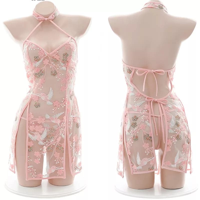 Ɛѵҽ Lingerie Piyama Renda Sexy Kostum Motif Bunga dan Burung 1196