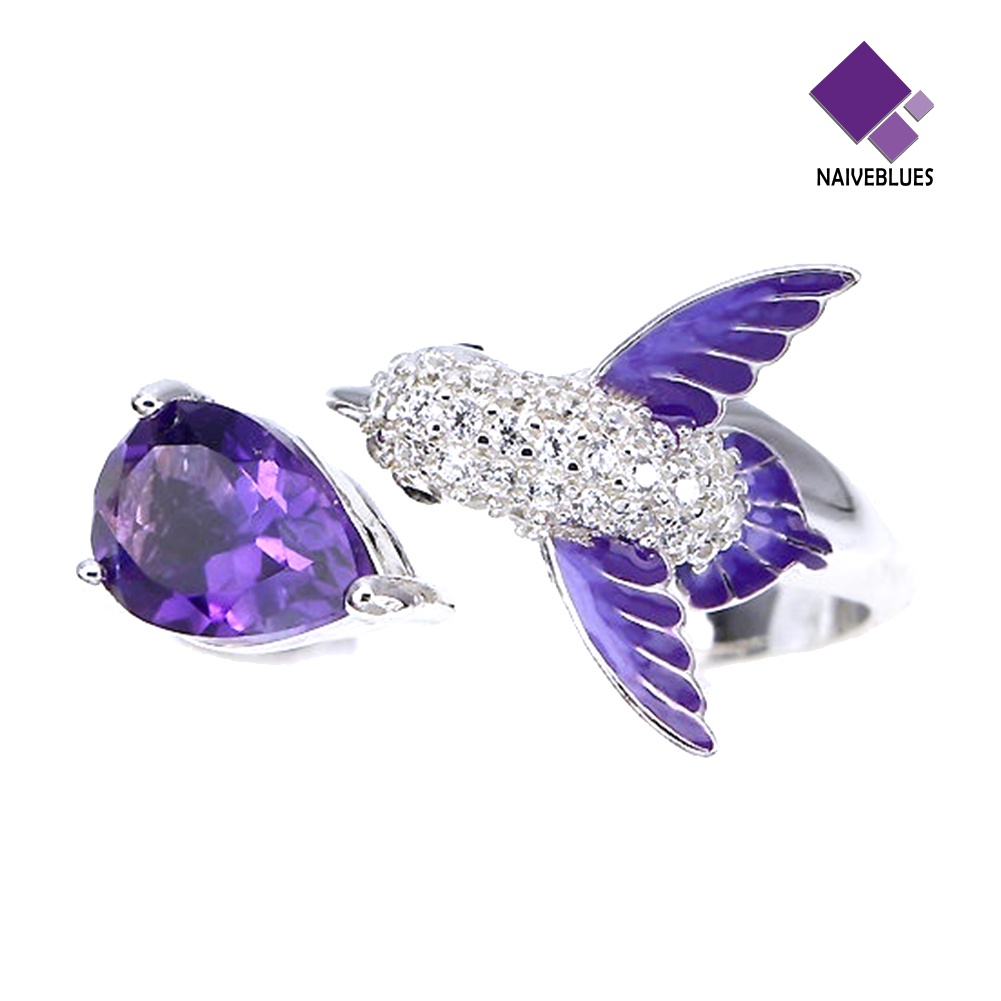 Naiveblue &gt; Cincin Wanita Model Terbuka Desain Burung Hias Batu Amethyst + Zircon Untuk Pertunangan / Pernikahan