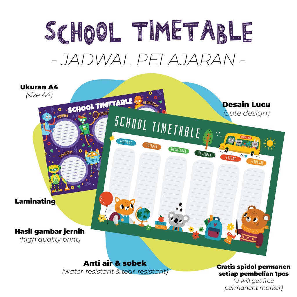 Shool Timetable/ Jadwal Pelajaran Sekolah, Kuliah Anti Air &amp; Sobek, Tinggal Tempel (GRATIS SPIDOL)