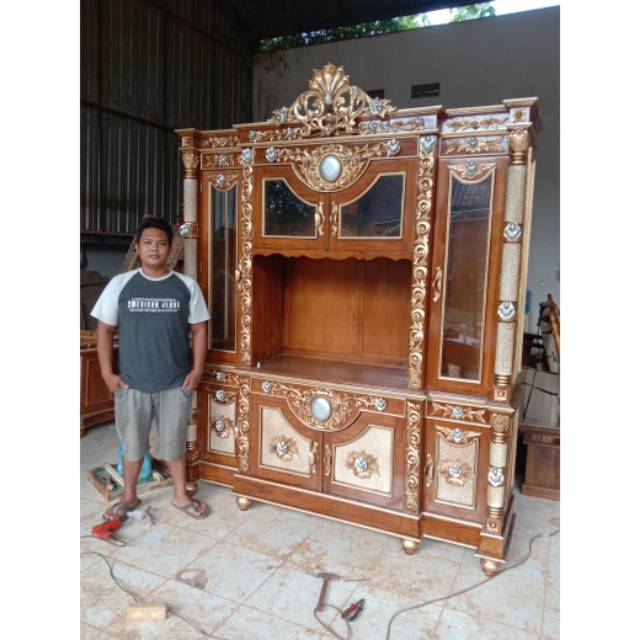 Lemari bufet tv minimalis ukiran jepara