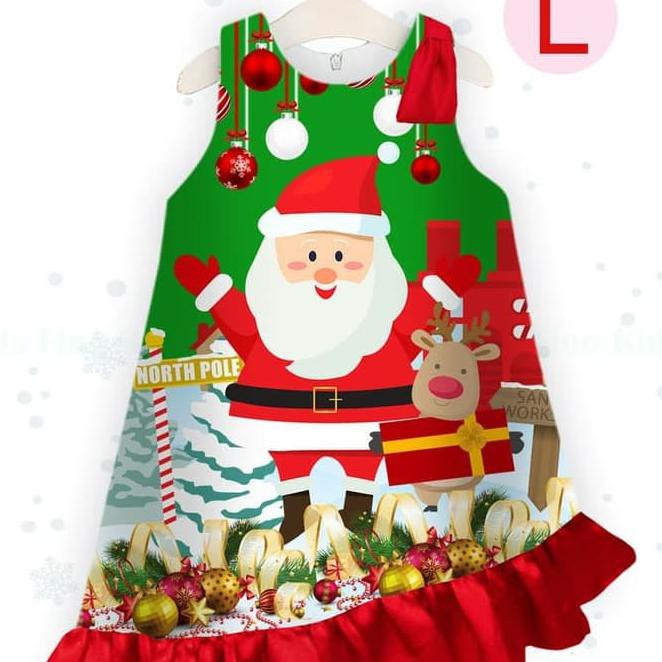 Dress Natal Anak Santa Hijau Merah Promo