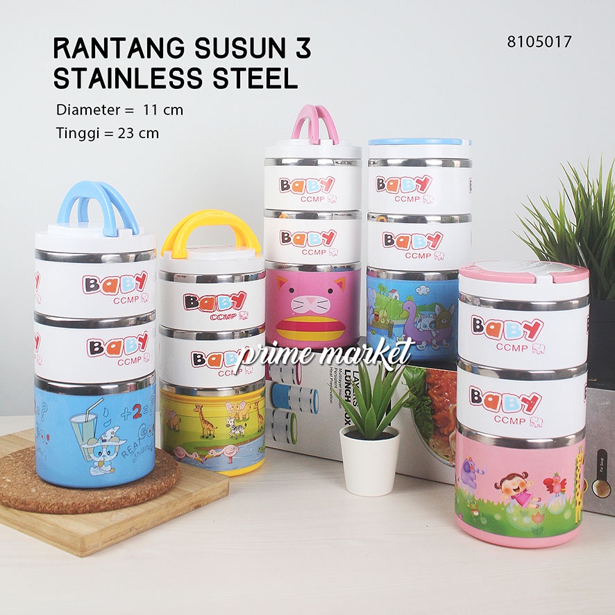 Rantang Susun 3 Stainless Steel / Rantang Makanan 3 Tingkat / Rantang Stainless BU01 (8105017)