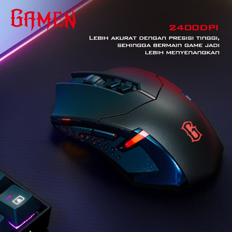 MOUSE GAMING TANPA KABEL GAMEN GM300W WIRELESS GAMING MOUSE 2400DPI ORIGINAL