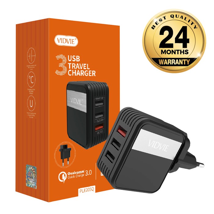 VIDVIE 3Port USB Charger PLE205Q Qualcomm Quickcharge - Charger Travel