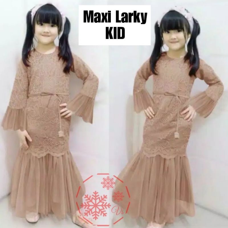 MAXY LARKY, BRUKAT TILE FURING, GAMIS HIJAB MUSLIM, DRESS MAXY, 5 UKURAN, ADA KID ANAK