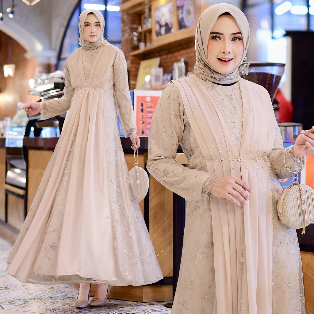 Rumaisha Baju Muslim Wanita Jumbo Gamis Full Brukat Tile Remaja Dewasa Premium Fashion Gamis Kondangan-COKSU