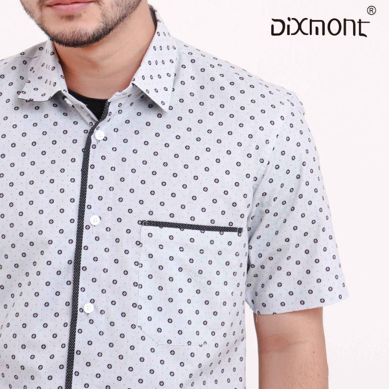 Dixmont Kemeja Pria Basic Formal Motif Lengan Pendek Hem MS01421