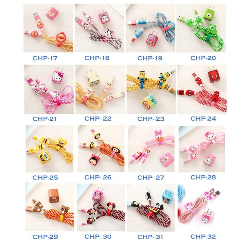 Pelindung Kabel Spiral dengan Klip Kartun Sticker Charger