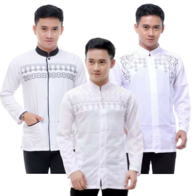 BAJU KOKO PUTIH DEWASA LENGAN PANJANG / BAJU KOKO PUTIH DEWASA BORDIR / SERAGAM KOKO GUS AZMI  /KOKO BORDIR MOTIF