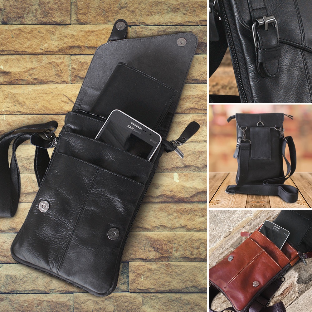 Tas Selempang Pria Kulit Asli Tas Slempang Pria Kulit Waistbag Pria Tas HP Selempang Genuine Leather Multifungsi For Smartphone Bahan Kulit Sapi Asli P061 KUALITAS TERJAMIN MEMUASKAN