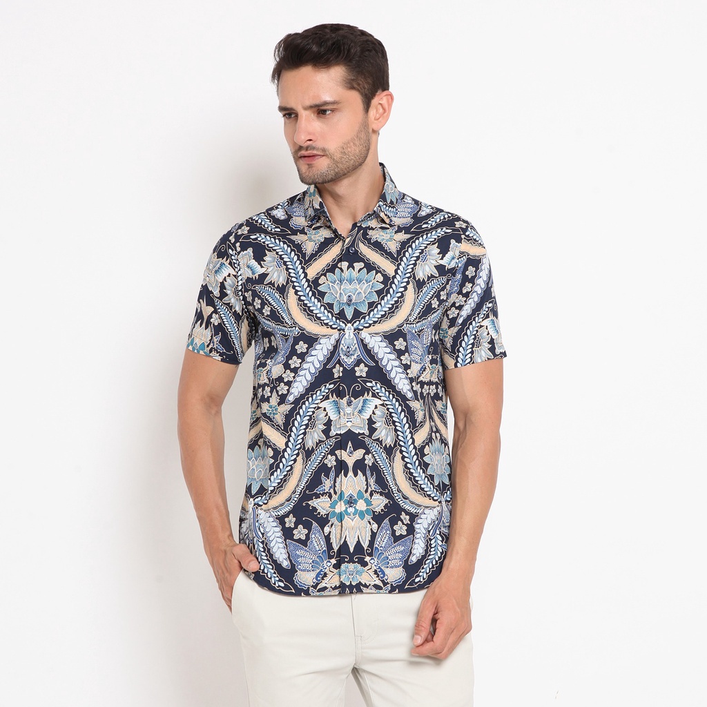 LR-2 Kemeja Batik Pendek Navy 9198