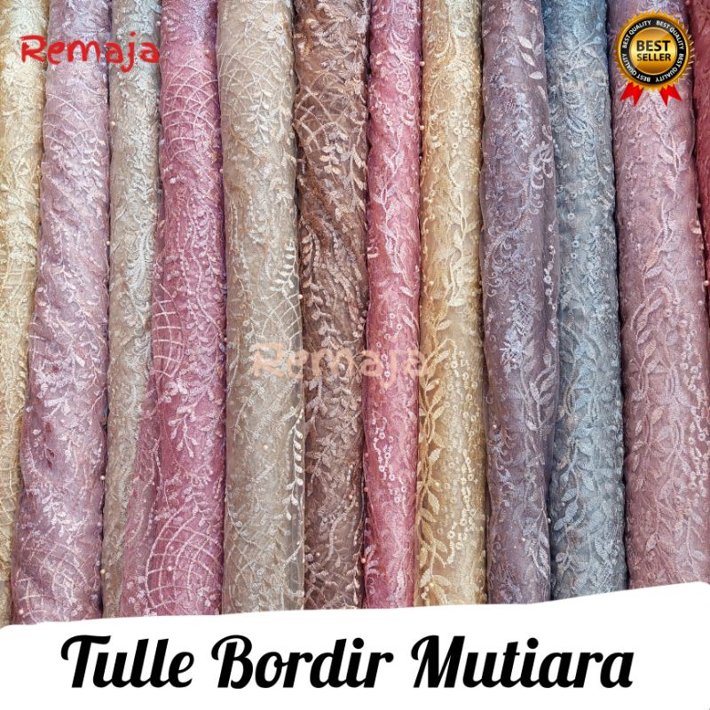 (TERMURAH) KAIN RENDA BORDIR Full Mutiara / Renda tulle / Brokat tulle mutiara