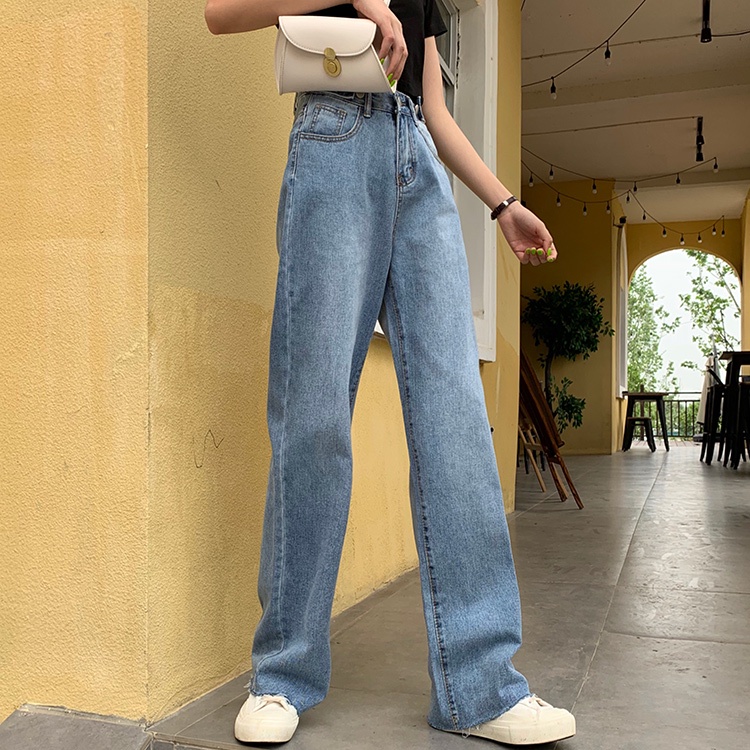 celana panjang wanita baru slim-fit high-waist straight-leg wide-leg jeans