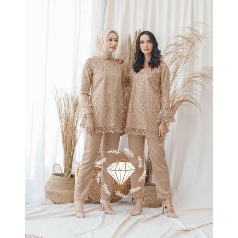 setelan celana tunik brokat tile set baju kondangan setelan baju pesta kondangan by raisa collection