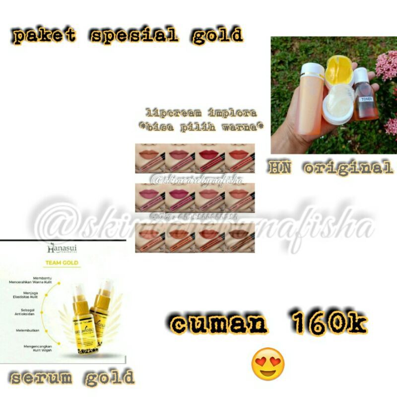 paket spesial gold (1paket HN original, 1pcs serum hanasui gold & 1pcs lipcream implora)