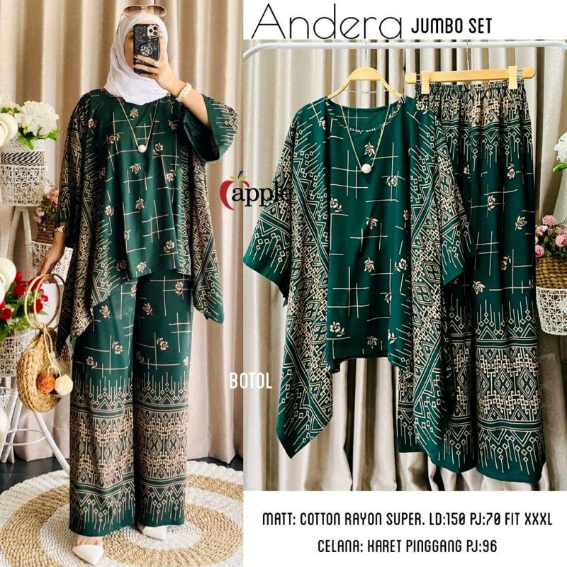 JUMBO / Setelan Wanita Waka Demora Andera Big Set Size Jumbo Busui Rayon Tebal - Set Wanita / One Set Setelan Jumbo LD 130 / Baju Wanita Jombo Murah Kekinian / Pakaian Muslim Terbaru Stelan Jumbo Wanita Cewek / Pakaian Ibu Hamil Asiya Set By Amelia-Andera Hijau Botol