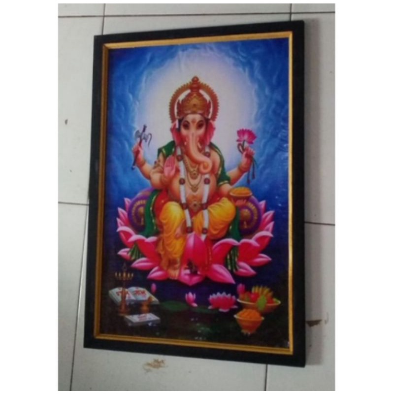 Lukisan cetak murah gambar patung Ganesha plus bingkai uk 65x45