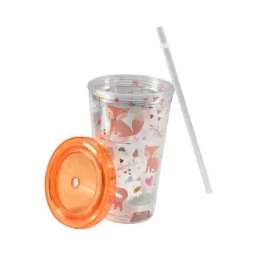 ACE Krishome 450 Ml Tumbler Motif Rubah &amp; Sedotan - Orange